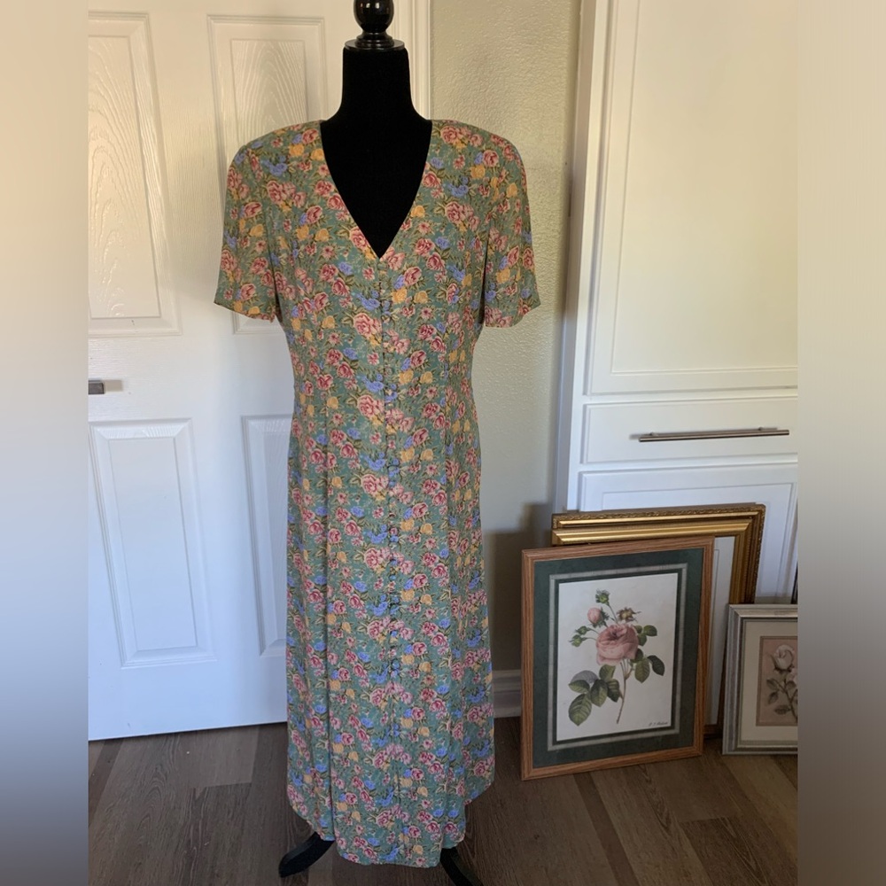 Vintage 90s sage green floral maxi dress - Picture 6 of 12
